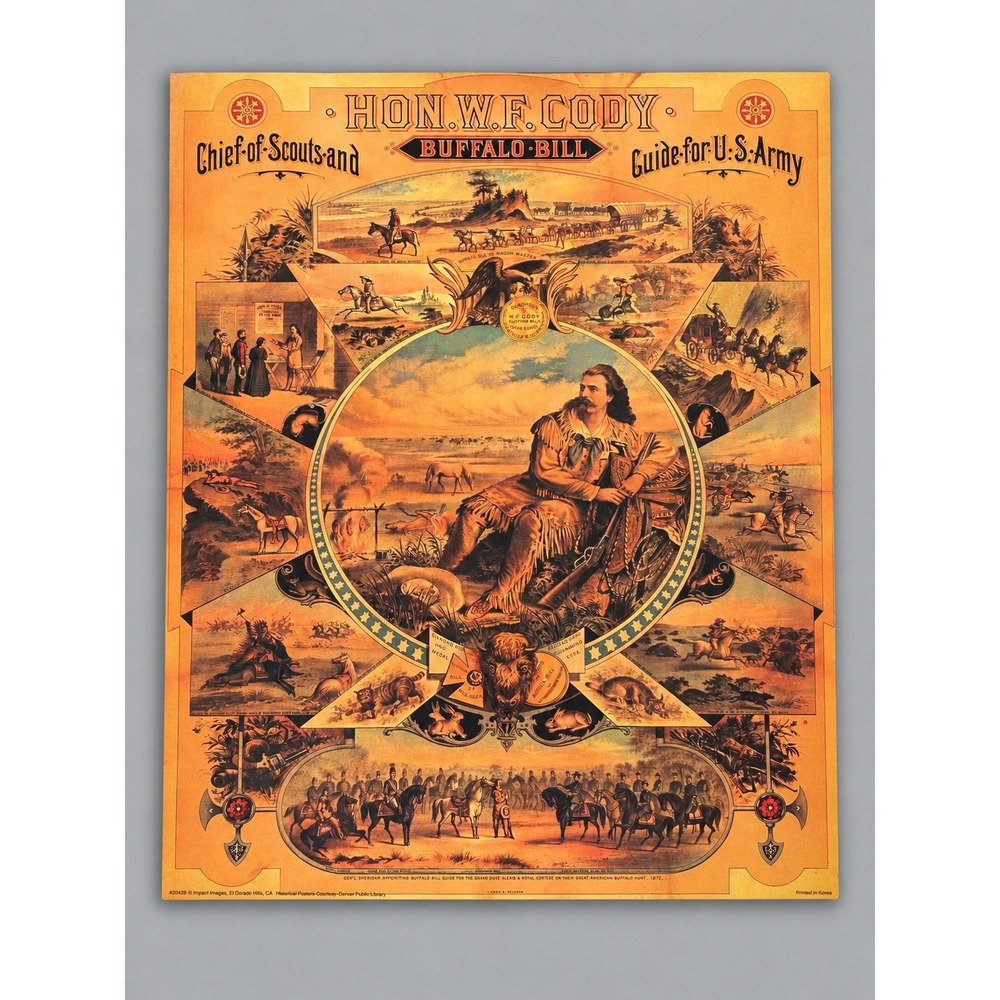 Buffalo Bill Cody Poster 16x20 Chief of Scouts US Army Western Reproduction EX